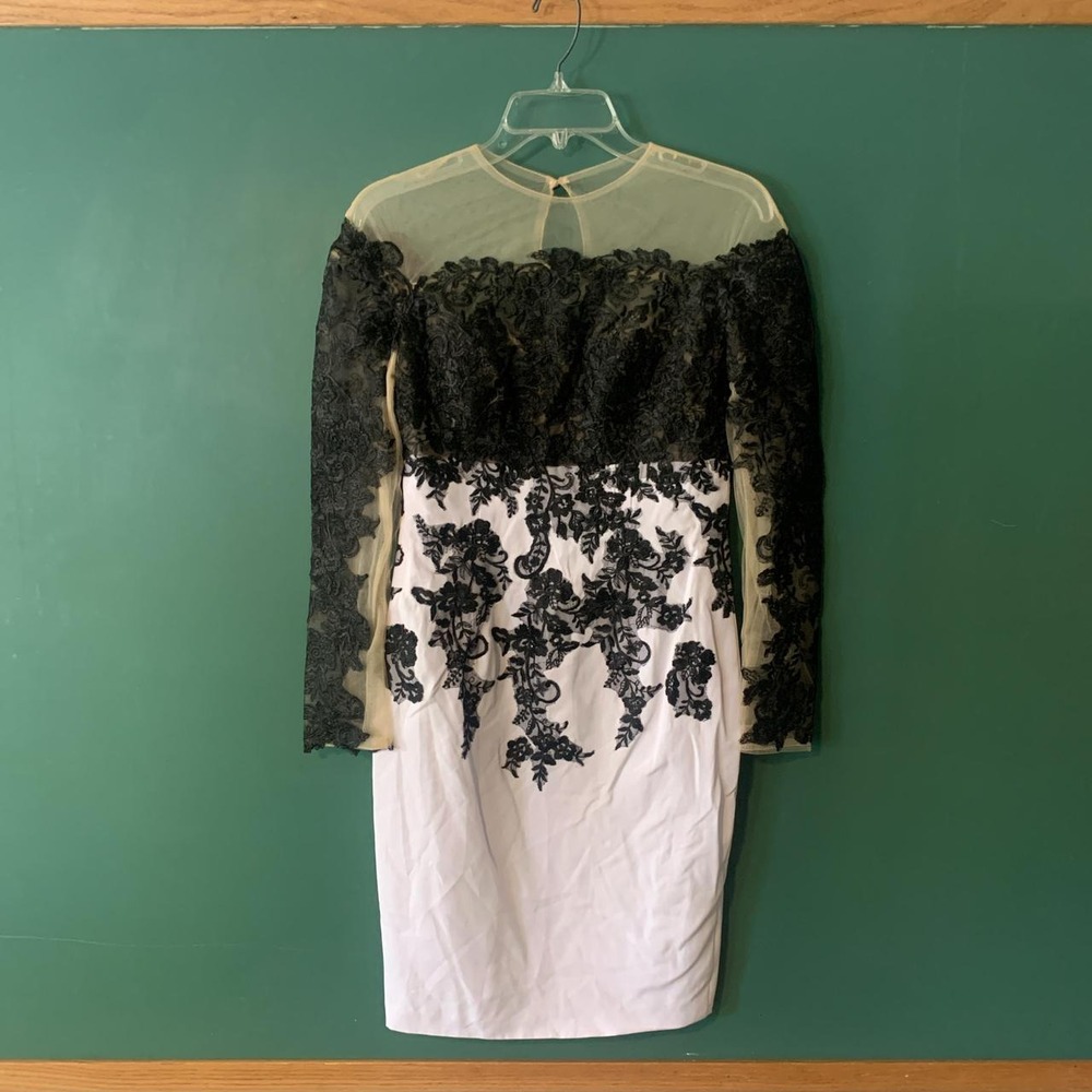 Lt Lanting Bride Black White Lace Sheer Shoulder Long Sleeve Dress Retro Size 4